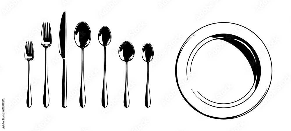 シンプルなカトラリーのイラストセット 食器 皿 テーブルマナー レストラン Stock Vector Adobe Stock