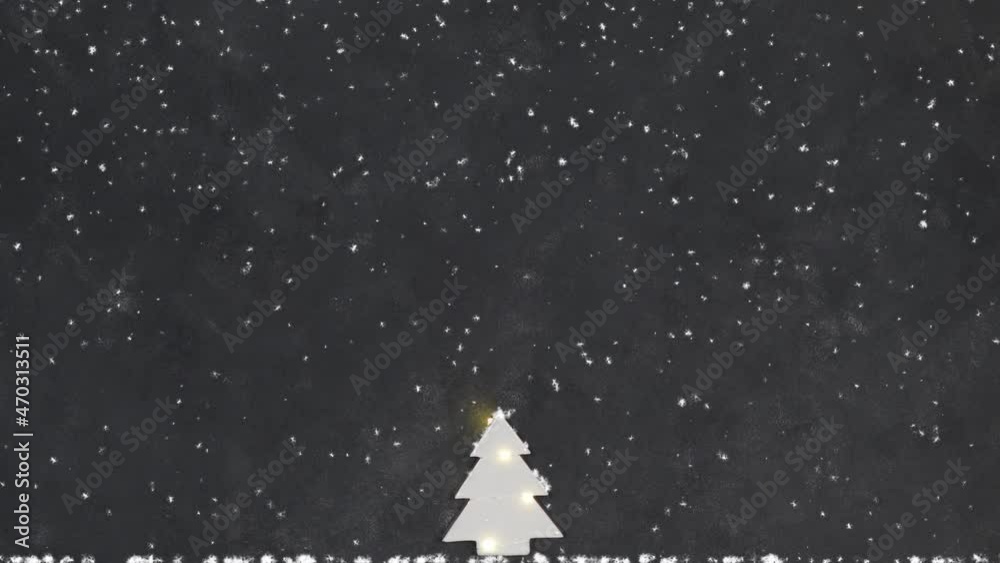 Beautiful miniature Christmas tree. Animated falling snow. Christmas video postcard. Minimalism. Congratulation. Place for your text