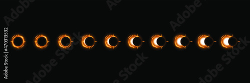 Set Collection Phases Of A Solar And Lunar Eclipse On Dark Background Sun