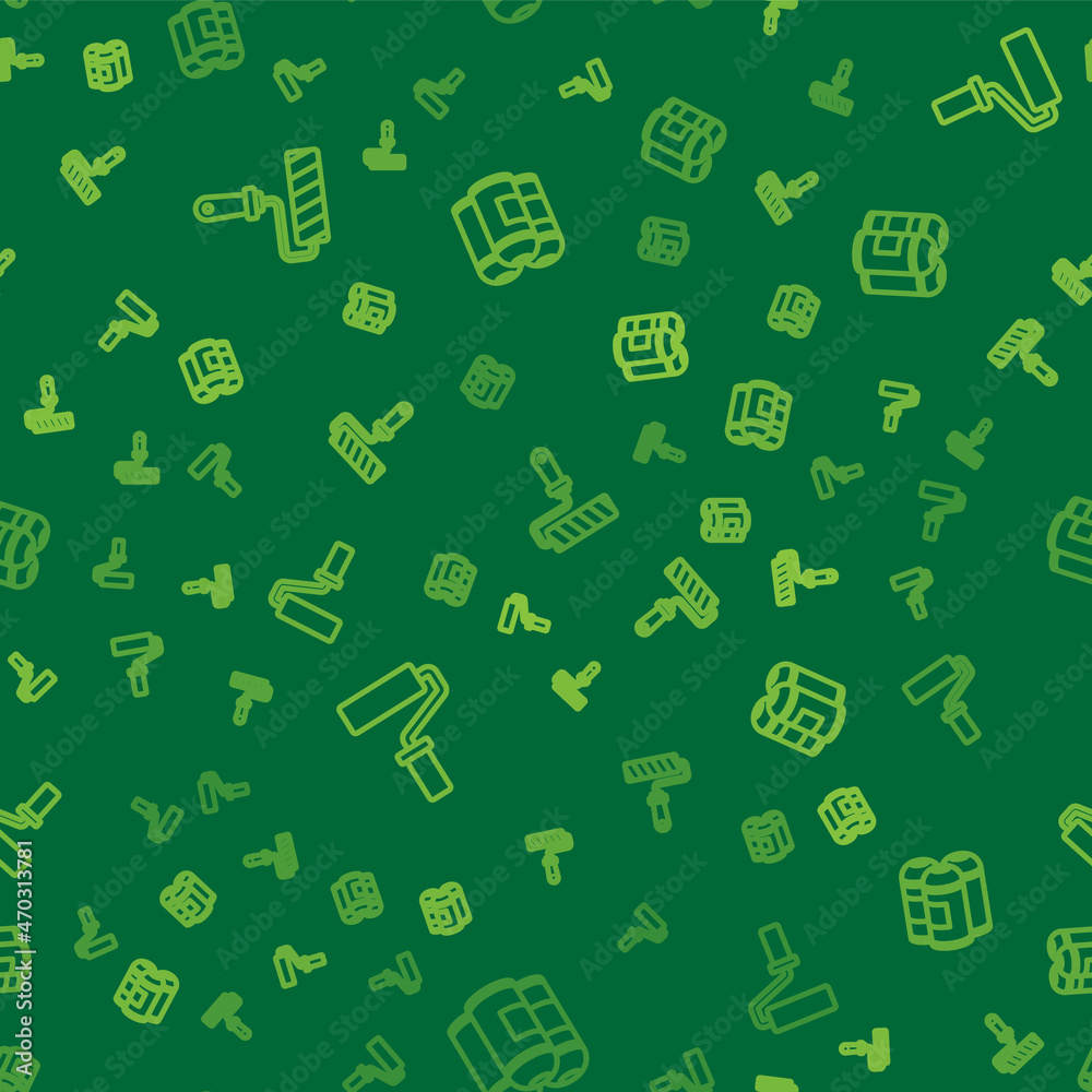 Set line Paint roller brush, and spray can on seamless pattern. Vector Set line Paint roller brush, and spray can on seamless pattern. Vector