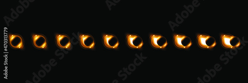 Set Collection Phases Of A Solar And Lunar Eclipse On Dark Background Sun