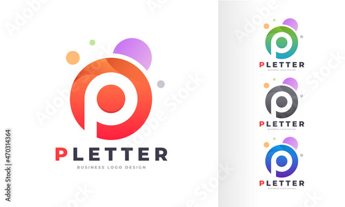 Gradient Initial Letter P Round Circle Colorful Bubble Editable Logo Design