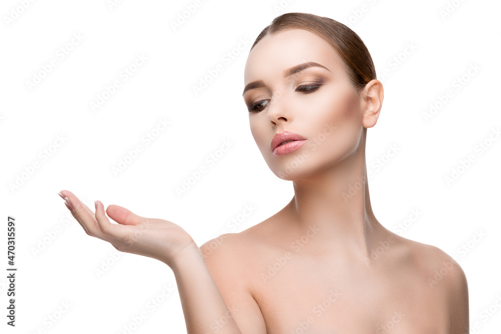 Beautiful Young Woman with Clean Fresh Skin - copy space for product placement Beautiful Young Woman with Clean Fresh Skin - copy space for product placement
