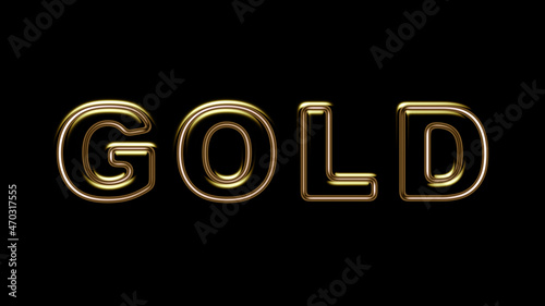 Golden word isolated on black background. 3d illustration.
