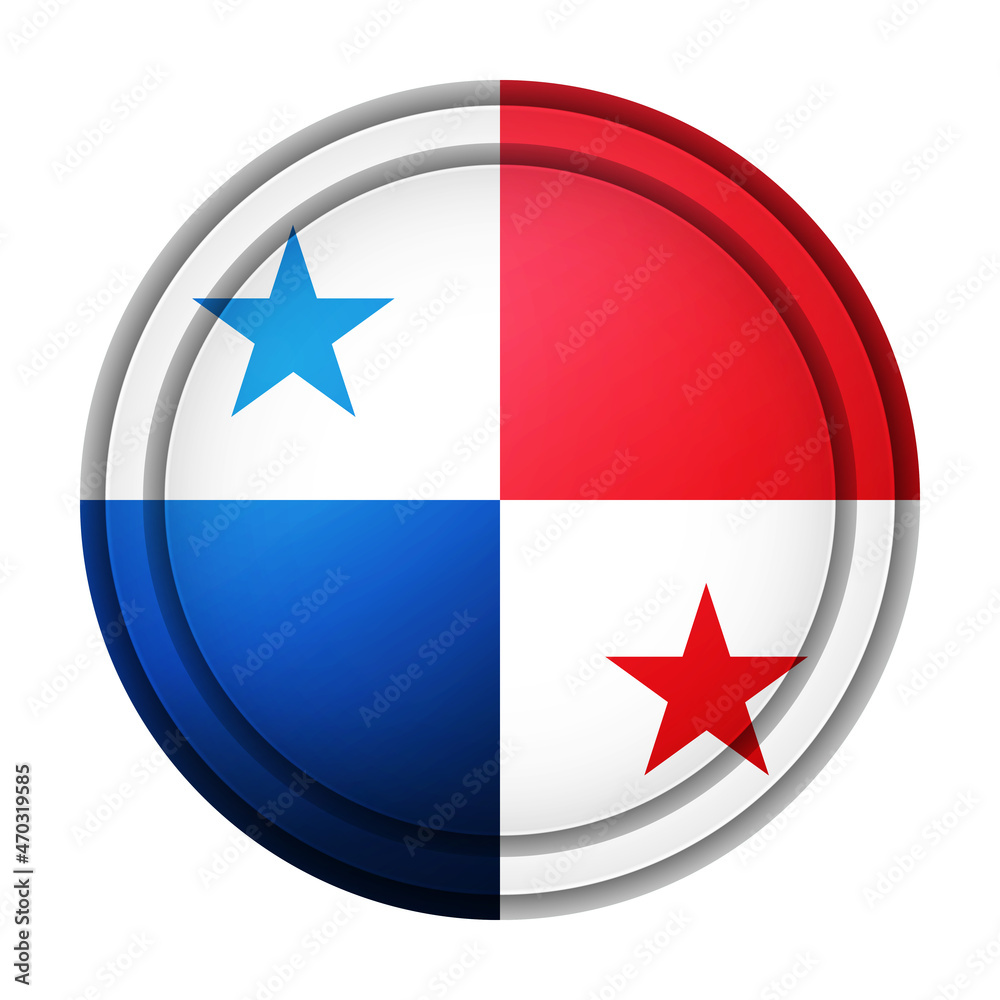 Glass light ball with flag of Panama. Round sphere, template icon. National symbol. Glossy realistic ball, 3D abstract vector illustration highlighted on a white background. Big bubble.