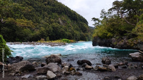 Petrohue Rapids (Saltos del Petrohue), an important touristic attraction in southern Chile. 