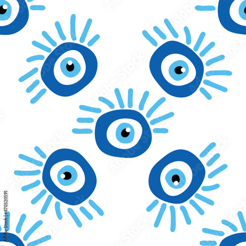 Seamless pattern with Turkish evil eye bead. Good luck. Turkish tile. Oriental ottoman design