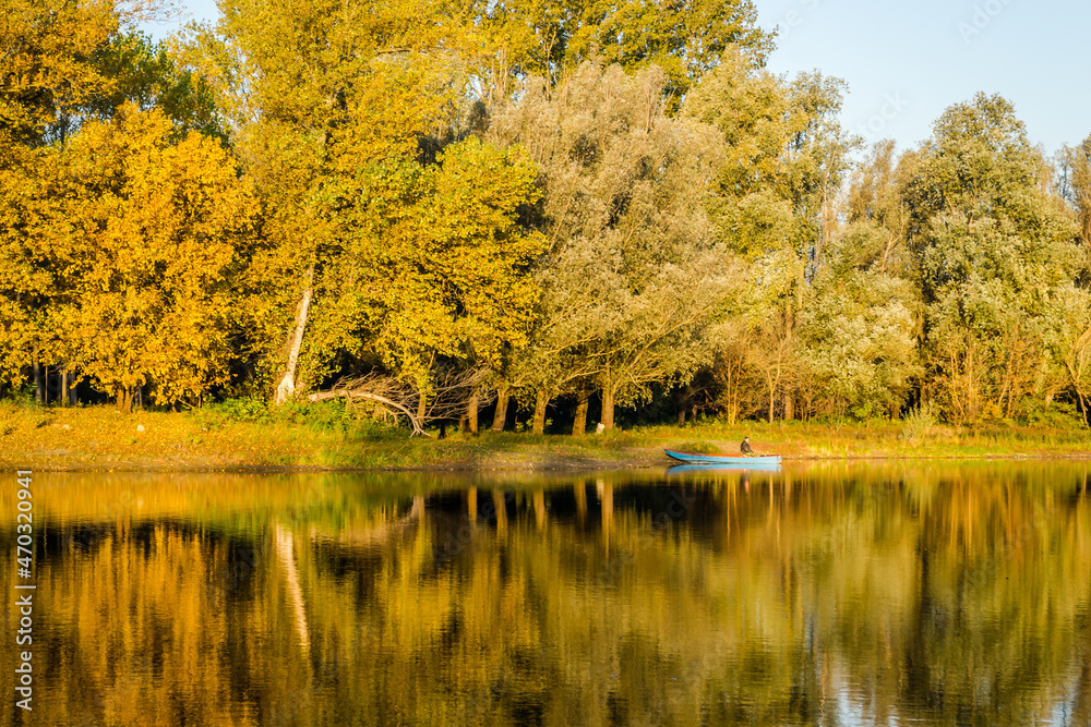 custom made wallpaper toronto digitalBegec, Serbia - October 30. 2021: Autumn panorama on the artificial lake Begecka jama, near the city of Novi Sad.