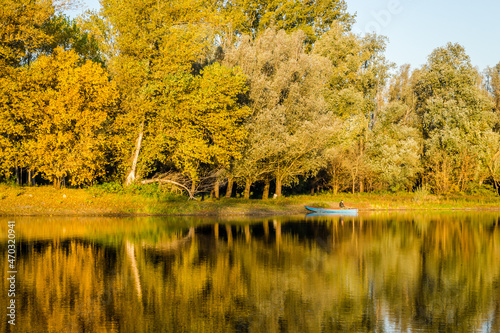 Wallpaper Mural Begec, Serbia - October 30. 2021: Autumn panorama on the artificial lake Begecka jama, near the city of Novi Sad.  Torontodigital.ca