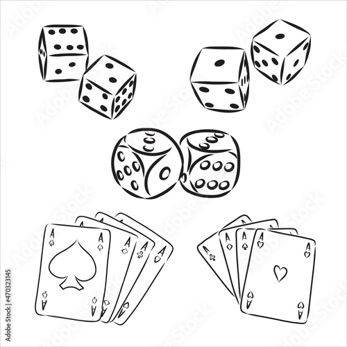 sketch of the two dices on white background, isolated
