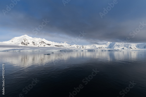 Sunrise on mountains near Damoy Point in Antarctica photo