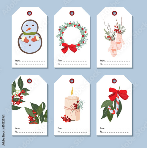 Christmas and New Year greetings. Gift tags design. Beautiful and original packaging. Colorful and festive illustration