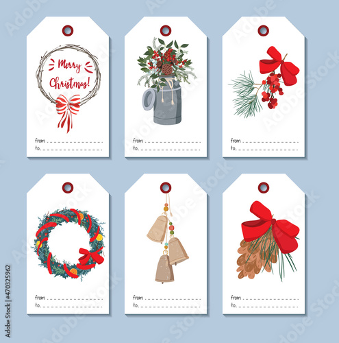 Christmas and New Year greetings. Gift tags design. Beautiful and original packaging. Colorful and festive illustration