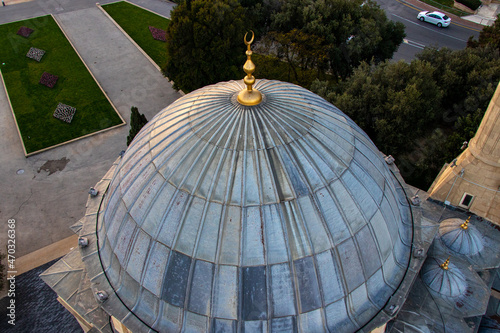 Baku Martyrs Mosque. The photo showing an aerial view of a quintessential Islamic building. photo