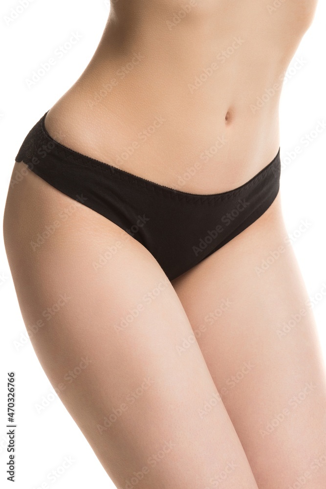 women's health concept, girl in panties on white background