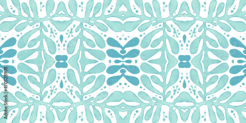 Retro tile pattern. Seamless azulejo design. Watercolor portuguese ornament.