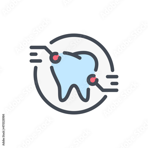 Tooth problem areas color line icon. Pain circles of tooth vector outline colorful sign.