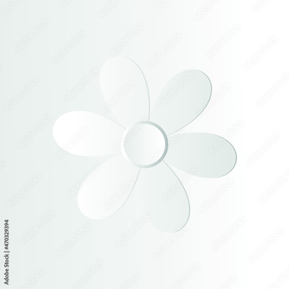 White flower isolated on white with gray gradient background, flower vector illustration, 3d effect, neomorphism White flower isolated on white with gray gradient background, flower vector illustration, 3d effect, neomorphism