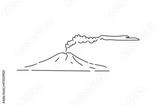  volcano smokes, simple outline drawing  vector illustration   