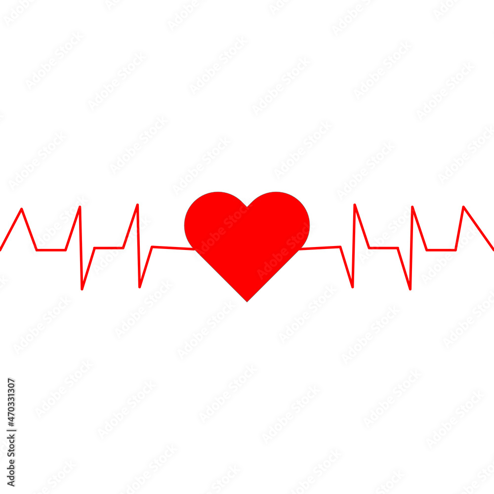 heart and heartbeat red hand made with brush heart and heartbeat red hand made with brush