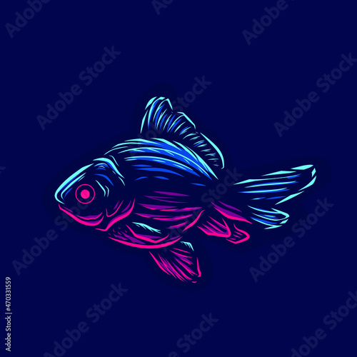 Fish art logo vector. Animal neon design with dark background. Abstract graphic illustration