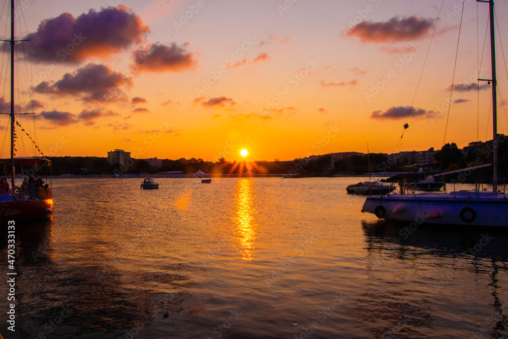 sunset in the harbor