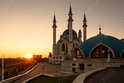 Kazan at sunset, Tatarstan, Russia. Kul Sharif mosque in Kazan Kremlin in sunlight. photo