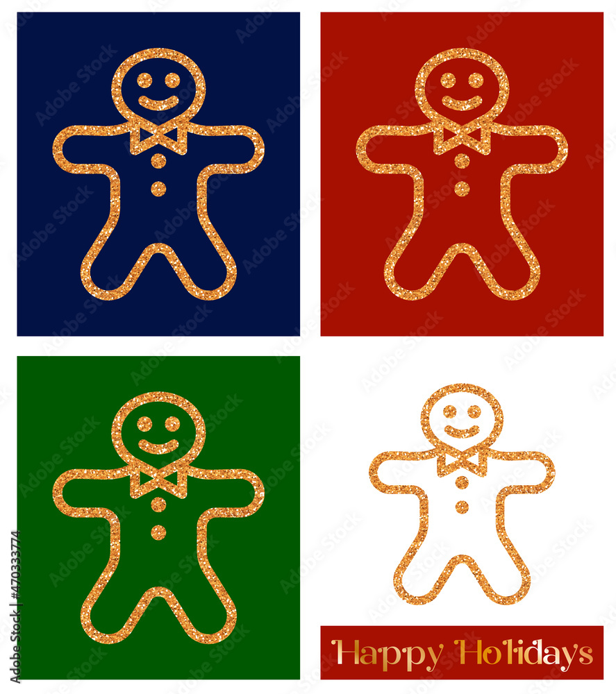 Christmas decor with golden glitter texture. Gingerbread - greeting card template and vector design element Christmas decor with golden glitter texture. Gingerbread - greeting card template and vector design element