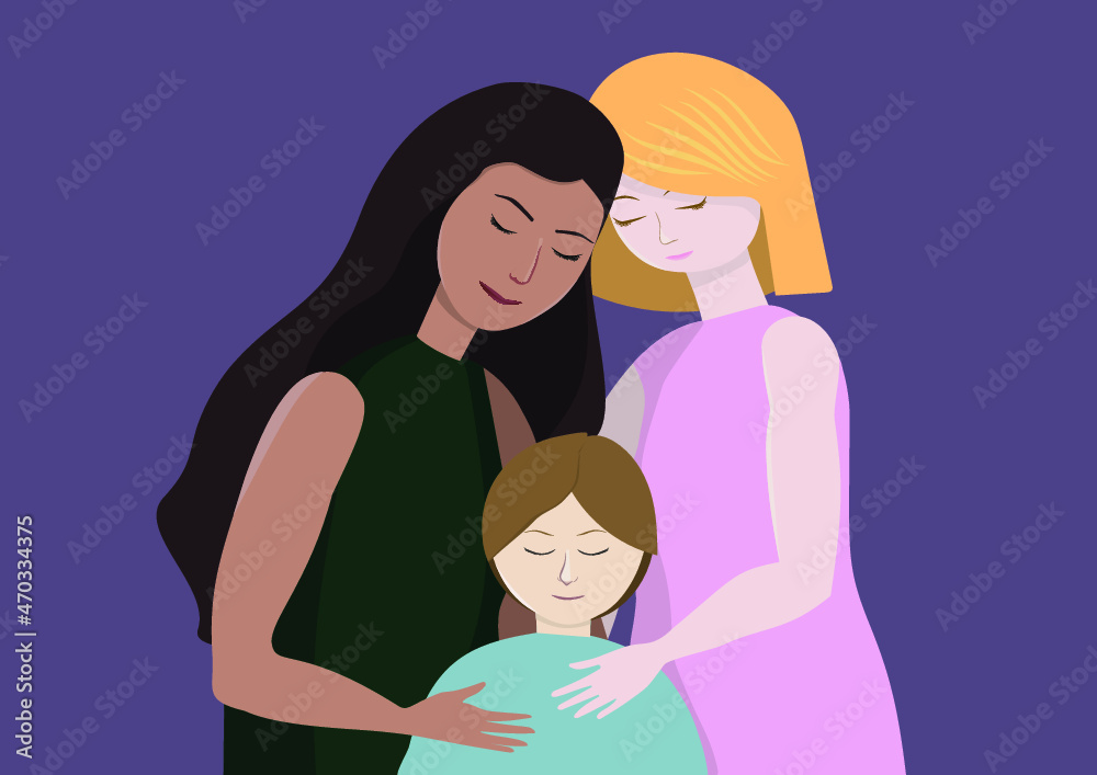 Obraz premium Couple of women with a child - LGBTQIA+ - love and family