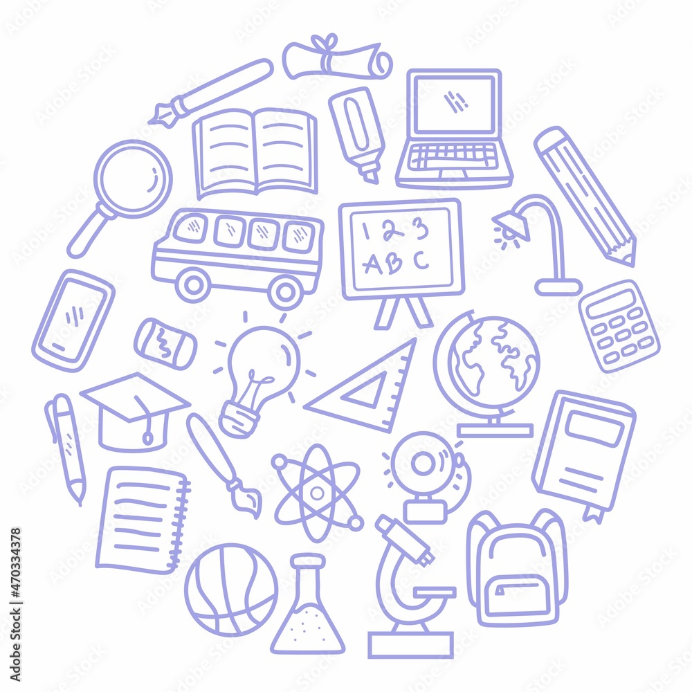 School clipart. Vector doodle school icons and symbols. Hand drawn ...