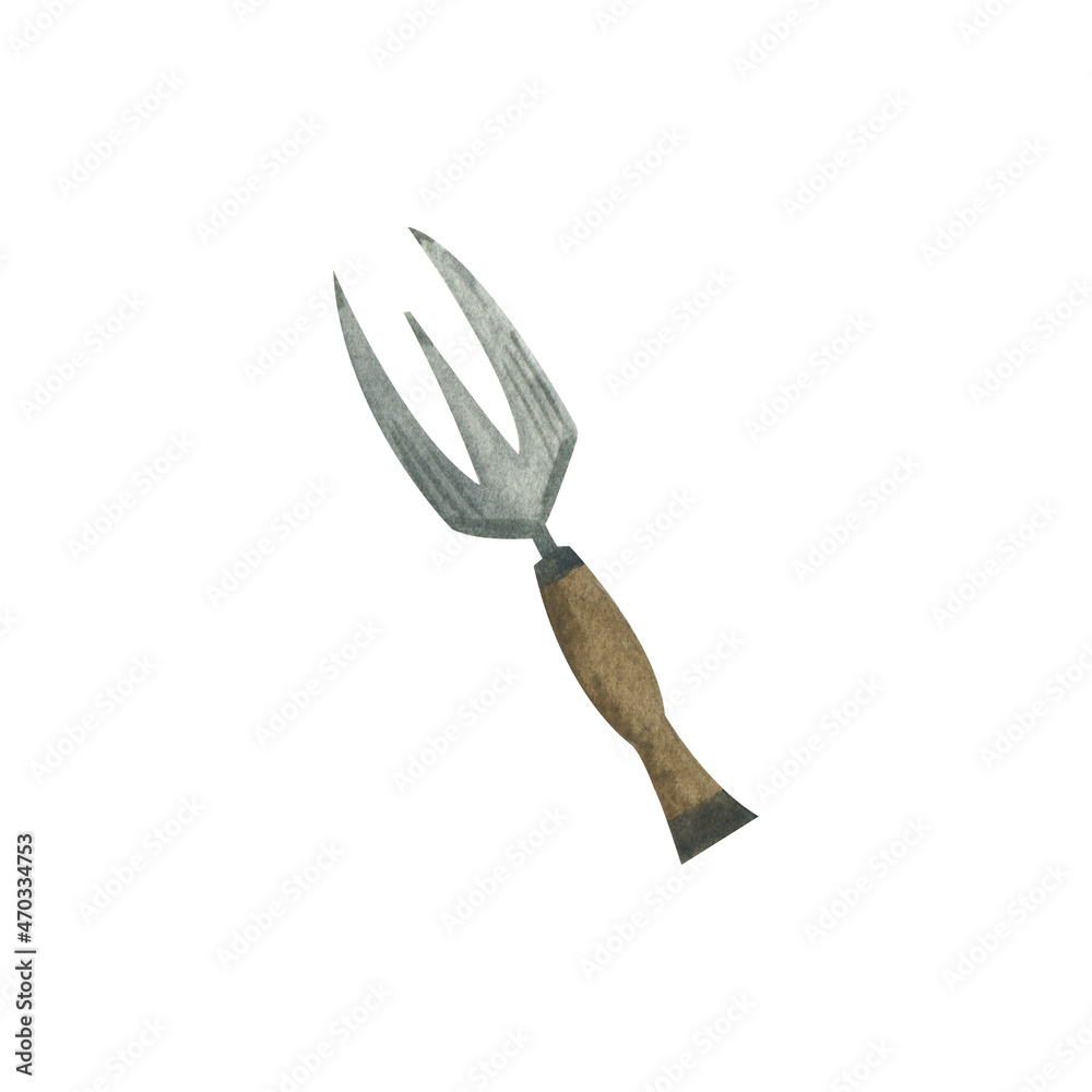 Obraz premium Watercolor gardening equipment element shovel. Metallic color. Isolated on white background