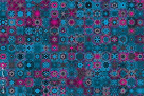 Very beautiful kaleidoscope and mandala shapes in various colors, all of the shapes are matched together 