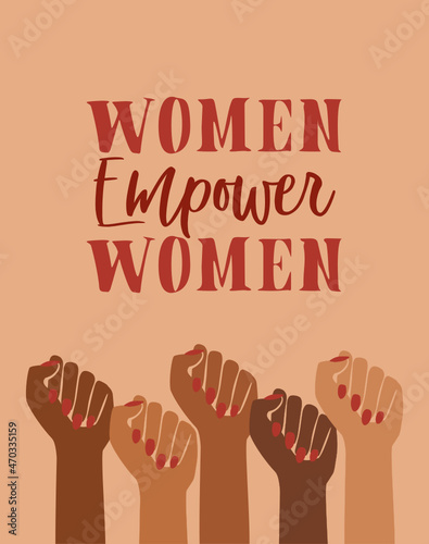 women empower vector, female empowerment, brown power, feminine, feminist pride, hands fist raised, retro graphic design, gender equality issue strong women, girl power art print