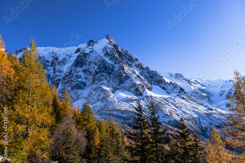A mountain in the Mont Blanc massif in the Alps, the Aiguille de Midi. Elevation of around 3842 meters. 