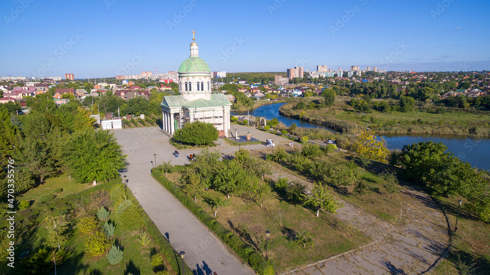 Aerial view of the Armenian ancient church Surb Khach. Rostov-on-Don. Russia