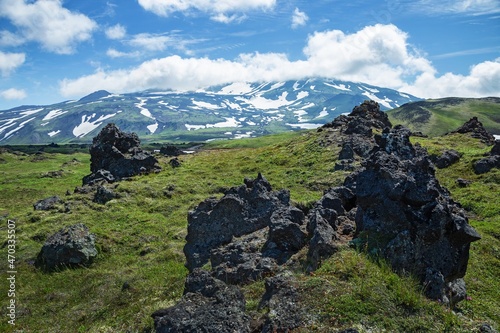 Lava field south to the Vilyuchinsky stratovolcano (Vilyuchik) in the southern part of the Kamchatka Peninsula, Russia