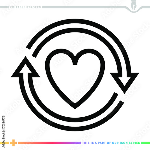 The editable line icon of meaningful relationships can be used as a customizable black stroke vector illustration.