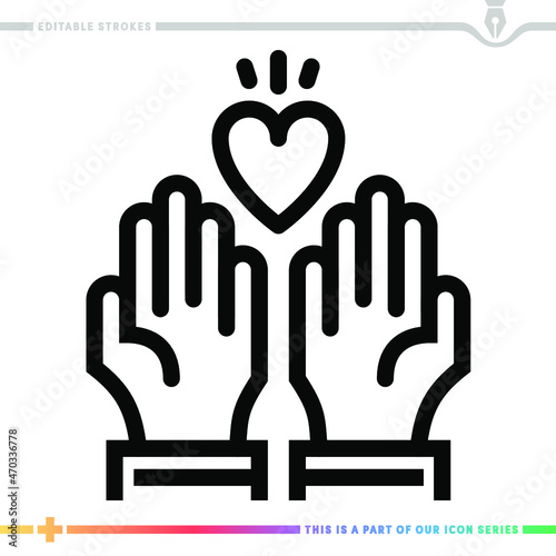 The editable line icon of sharing benefits can be used as a customizable black stroke vector illustration.
