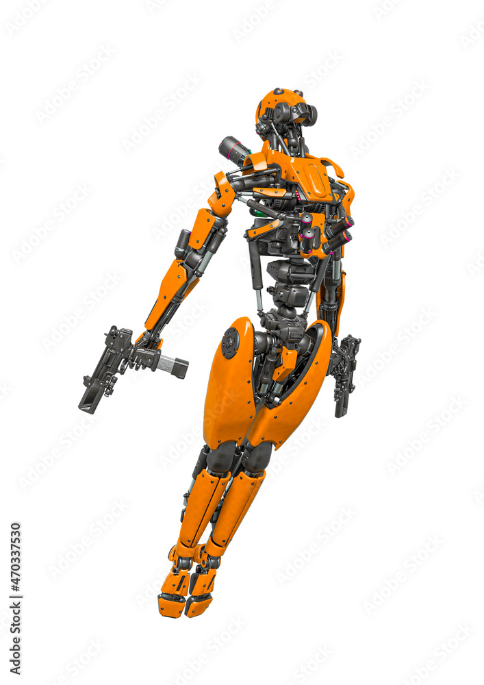 droid soldier is flying up in action and holding a pistol droid soldier is flying up in action and holding a pistol