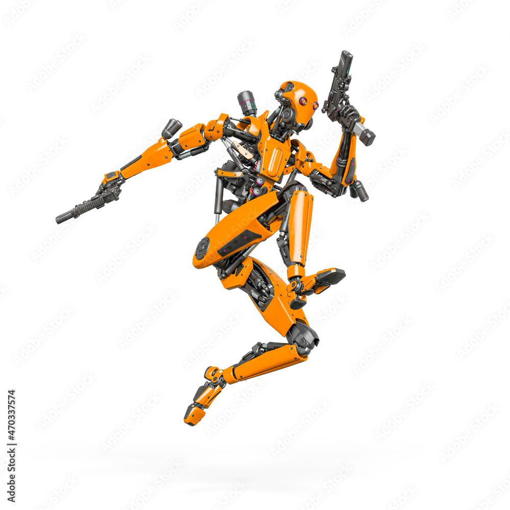 droid soldier is jumping in action holding pistol droid soldier is jumping in action holding pistol