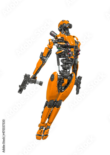 droid soldier is flying up in action and holding a pistol