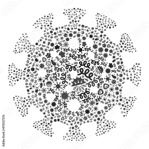 Vector infection virus icon composition of contagious microbes. Virus collage is created of infectious elements, parasites, microbes, spores, contagious agents, and based on virus icon.