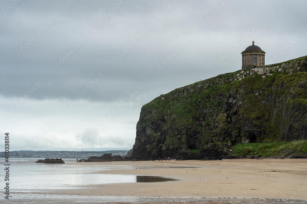 Mussenden Temple is a small circular building located on cliffs near Castlerock in County Londonderry, high above the Atlantic Ocean on the north-western coast of Northern Ireland.