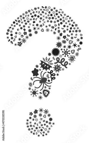 Vector infectious question icon composition of contagious microbes. Question mosaic is designed from infectious items, parasites, microbes, spores, contagious agents, and based on question icon.