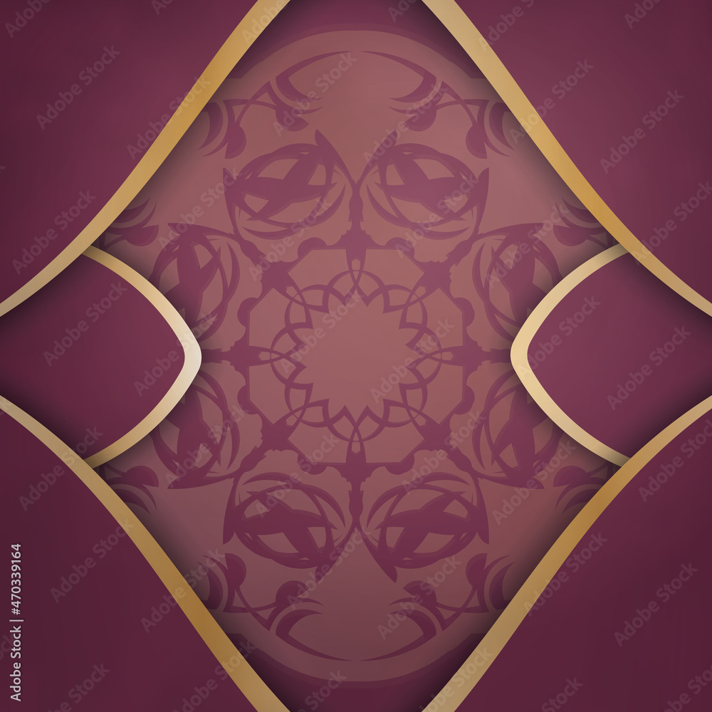 Template Flyer burgundy color with Greek gold ornaments for your congratulations.