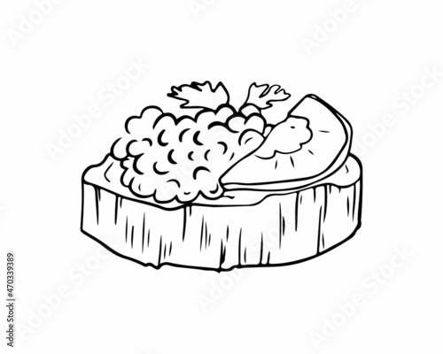 Bruschetta in the style of vector graphics, sketch. Sandwich icon, logo. Vector illustration