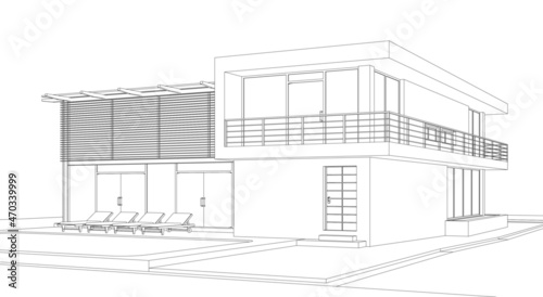 Modern villa architectural project 3d drawing