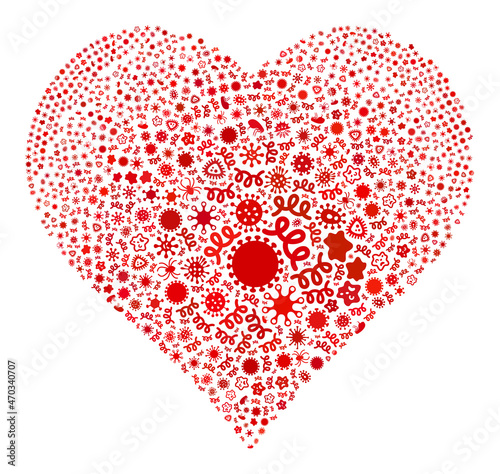 Vector virus valentine heart icon composition of contagious items. Valentine heart collage is organized of infection items, parasites, microbes, spores, contagious agents,