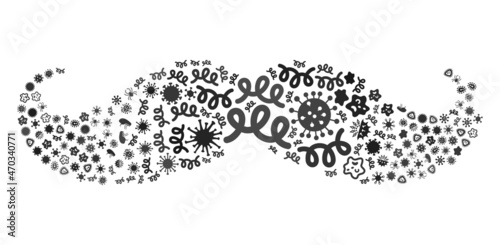 Vector infection gentleman moustache icon mosaic of contagious items. Gentleman moustache mosaic is created from infection items, parasites, microbes, spores, contagious agents,
