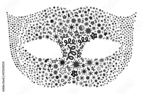 Vector virus privacy mask icon mosaic of contagious items. Privacy mask collage is designed of infectious items, parasites, microbes, spores, contagious agents, and based on privacy mask icon.